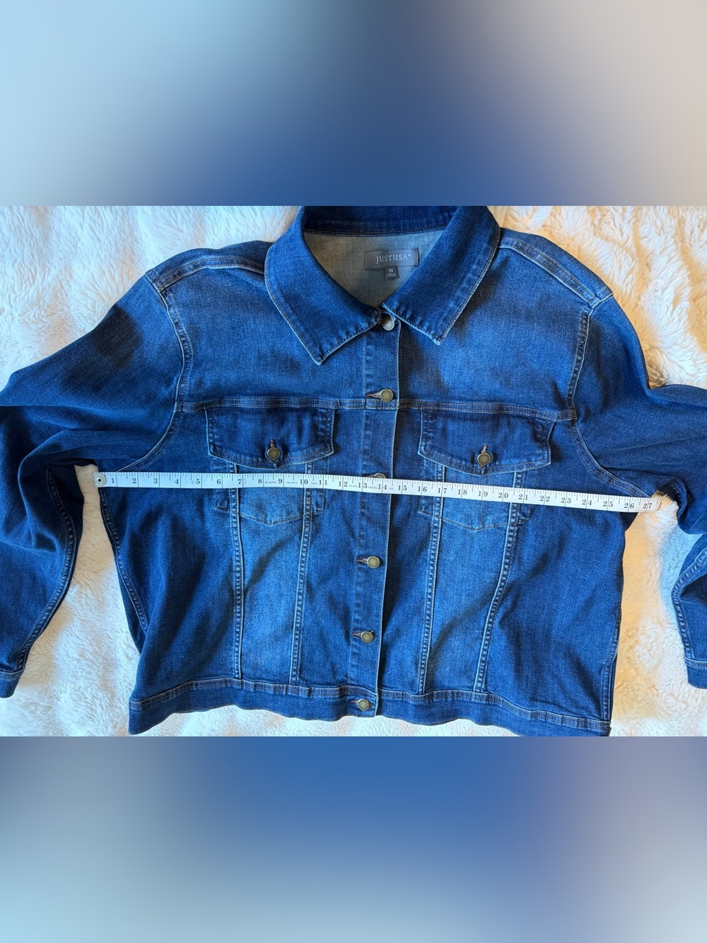 Just USA 3X Denim Jean Jacket Stretch Blue Trucker Plus Size - Picture 4 of 12